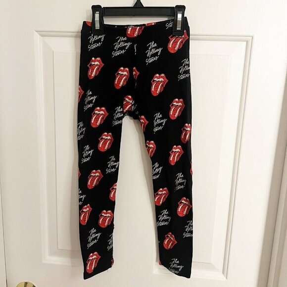 Zara Other - The Rolling Stones ZARA Girls Leggings Black Red All Over Print Sz 7 , 122 cm